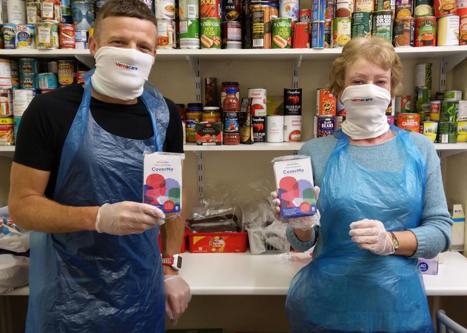 Volunteers from Chorley based Help the Homeless charity wearing Vernacare's face coverings.
